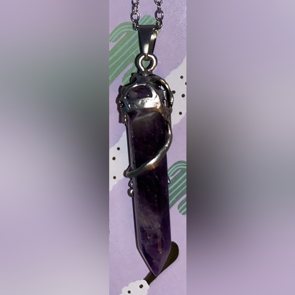 Amethyst Wrapped w/Silver Pendant & Necklace- Hand Made Mystical Healing Crystal - Picture 9 of 16